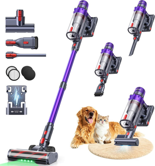Cordless Vacuum Cleaner, 650W 55KPA 70Mins Vacuum Cleaners for Home, Cordless Stick Vacuum with LED Touch Screen, Anti-Tangle Wireless Vacuum, Handheld Vacuum for Pet Hair/Carpet/Floor