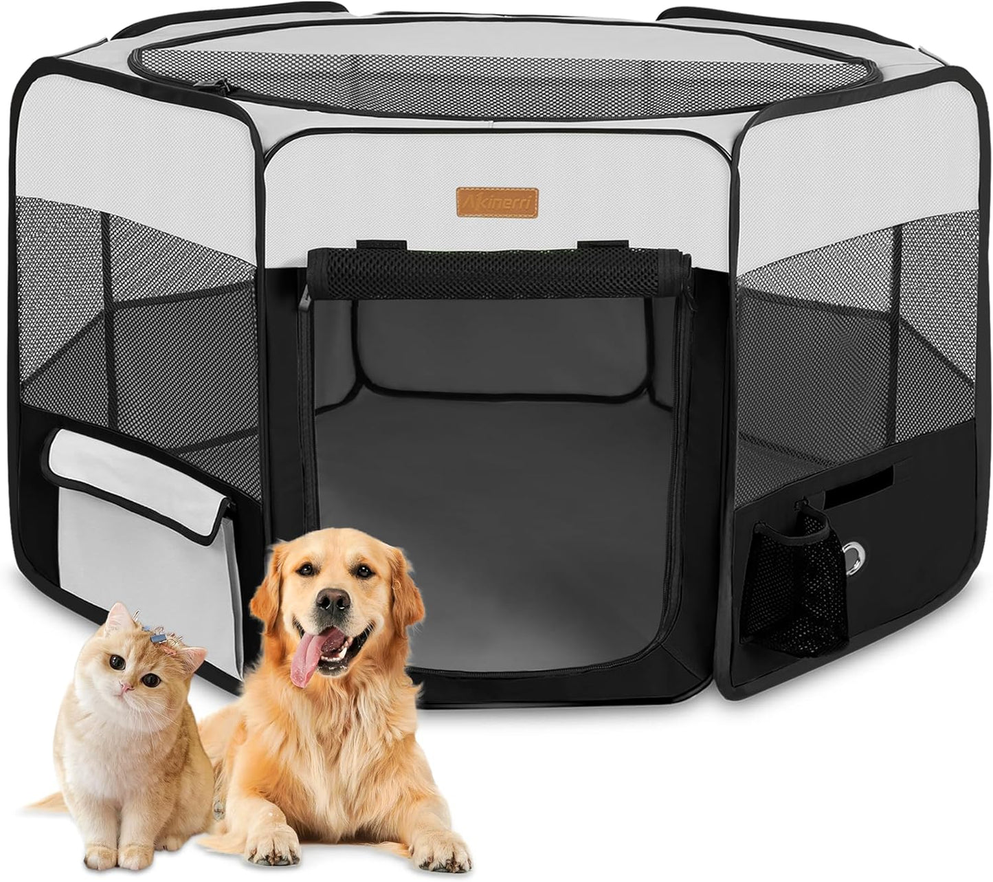 Portable Dog Playpen, Foldable Pet Play Pen for Puppy Cat, Black