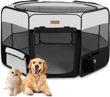 Portable Dog Playpen, Foldable Pet Play Pen for Puppy Cat, Black