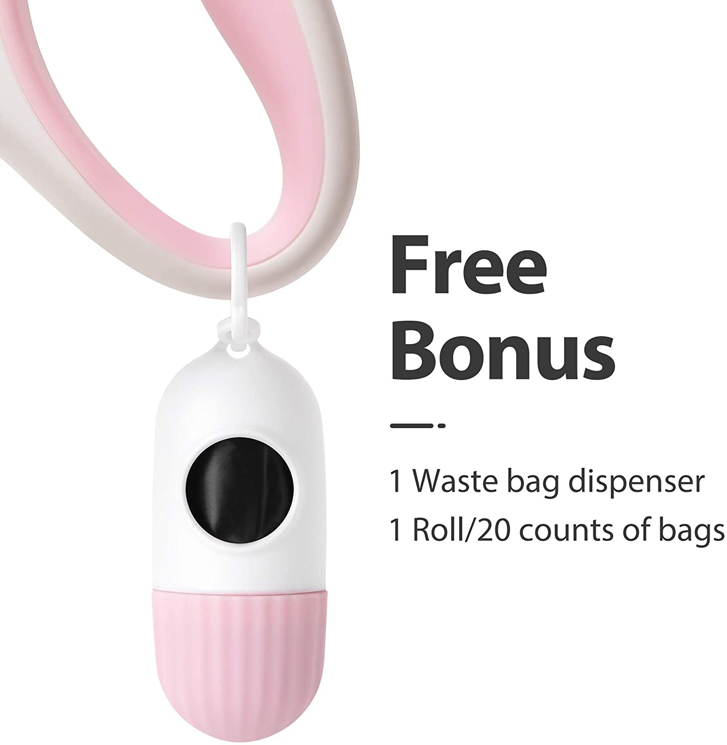 Retractable Dog Leash with Dispenser and Poop Bags, 10Ft, White & Pink