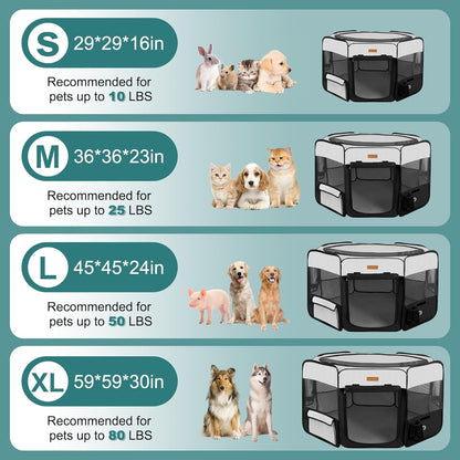 Portable Dog Playpen, Foldable Pet Play Pen for Puppy Cat, Black
