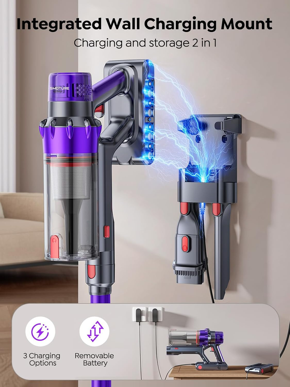 Cordless Vacuum Cleaner, 650W 55KPA 70Mins Vacuum Cleaners for Home, Cordless Stick Vacuum with LED Touch Screen, Anti-Tangle Wireless Vacuum, Handheld Vacuum for Pet Hair/Carpet/Floor