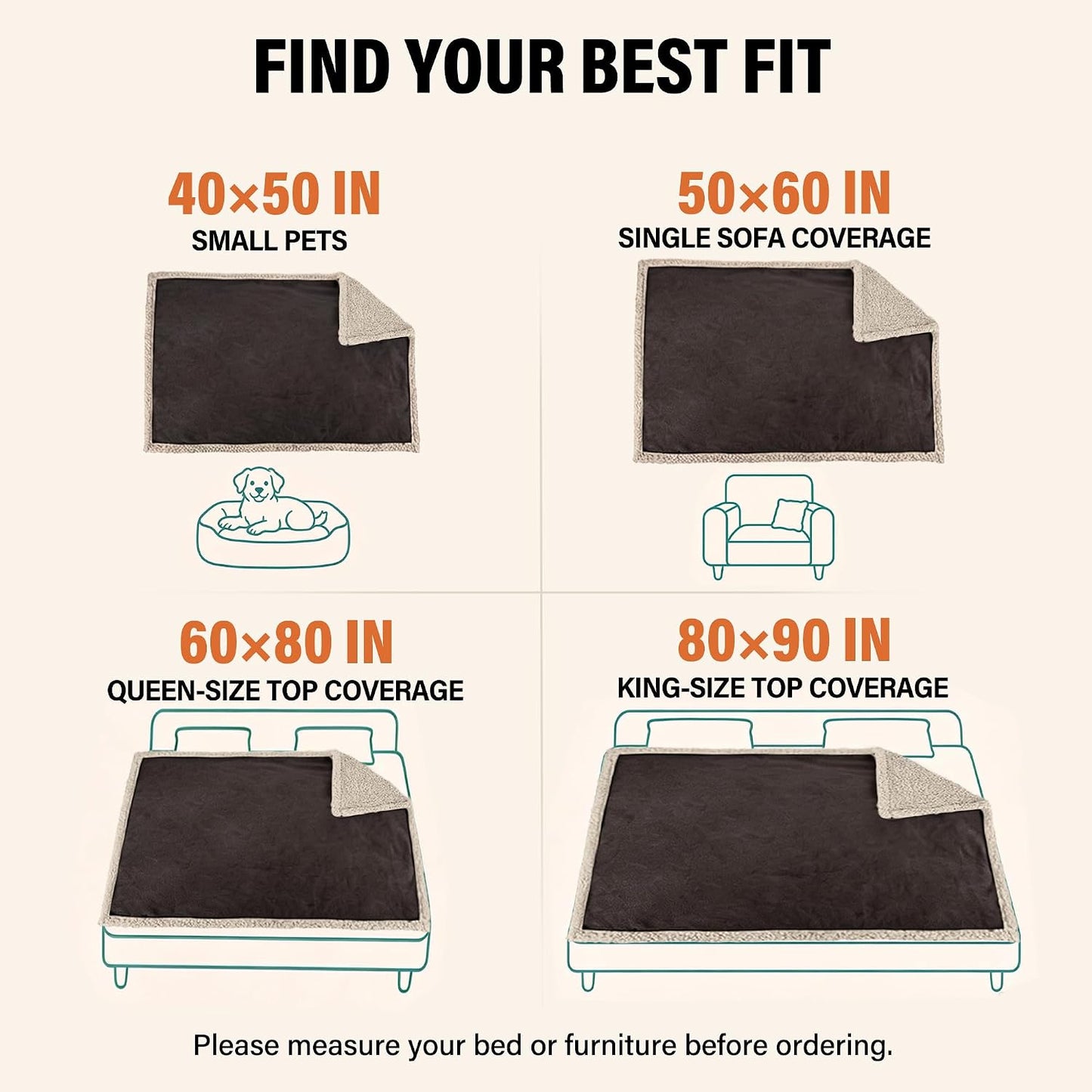 Waterproof Blanket for Bed, Reversible Leakproof Throw