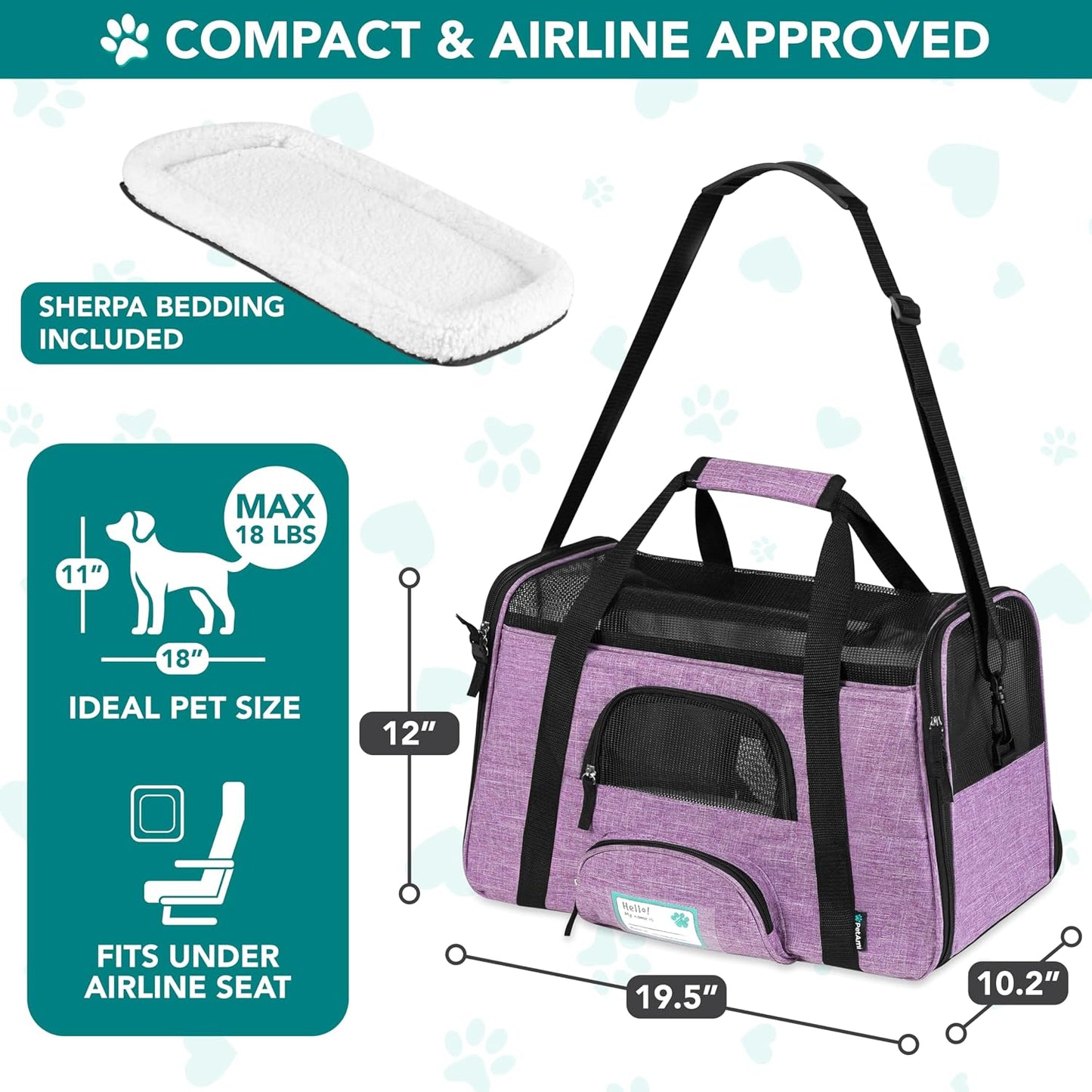 Airline Approved Pet Carrier Cats & Small Dogs, Large Heather Purple