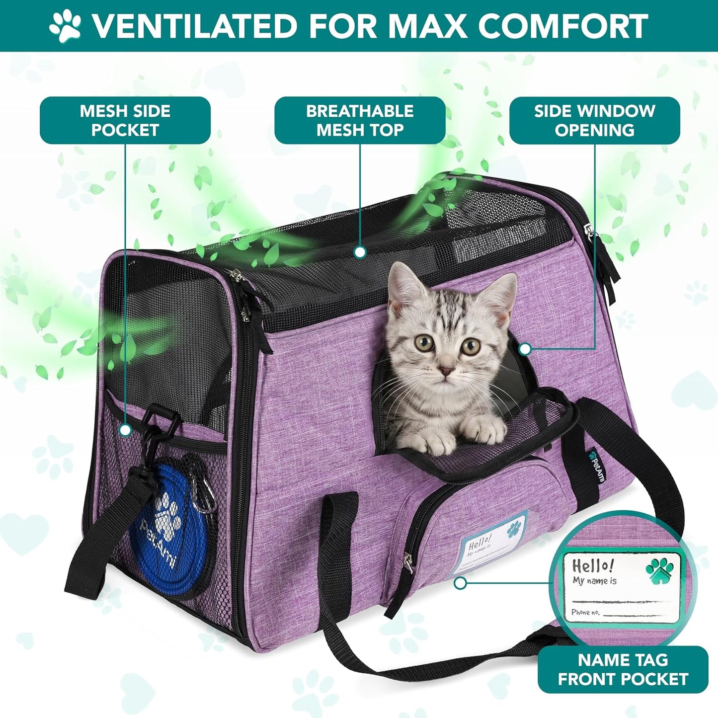 Airline Approved Pet Carrier Cats & Small Dogs, Large Heather Purple