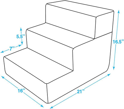 Dog Stairs & Steps - Foam Steps for Small Dogs & Cats, Non-Slip Indoor Balanced Pet Step Support, Dog Ramp, No Assembly, Foldable Stair, 3-Step