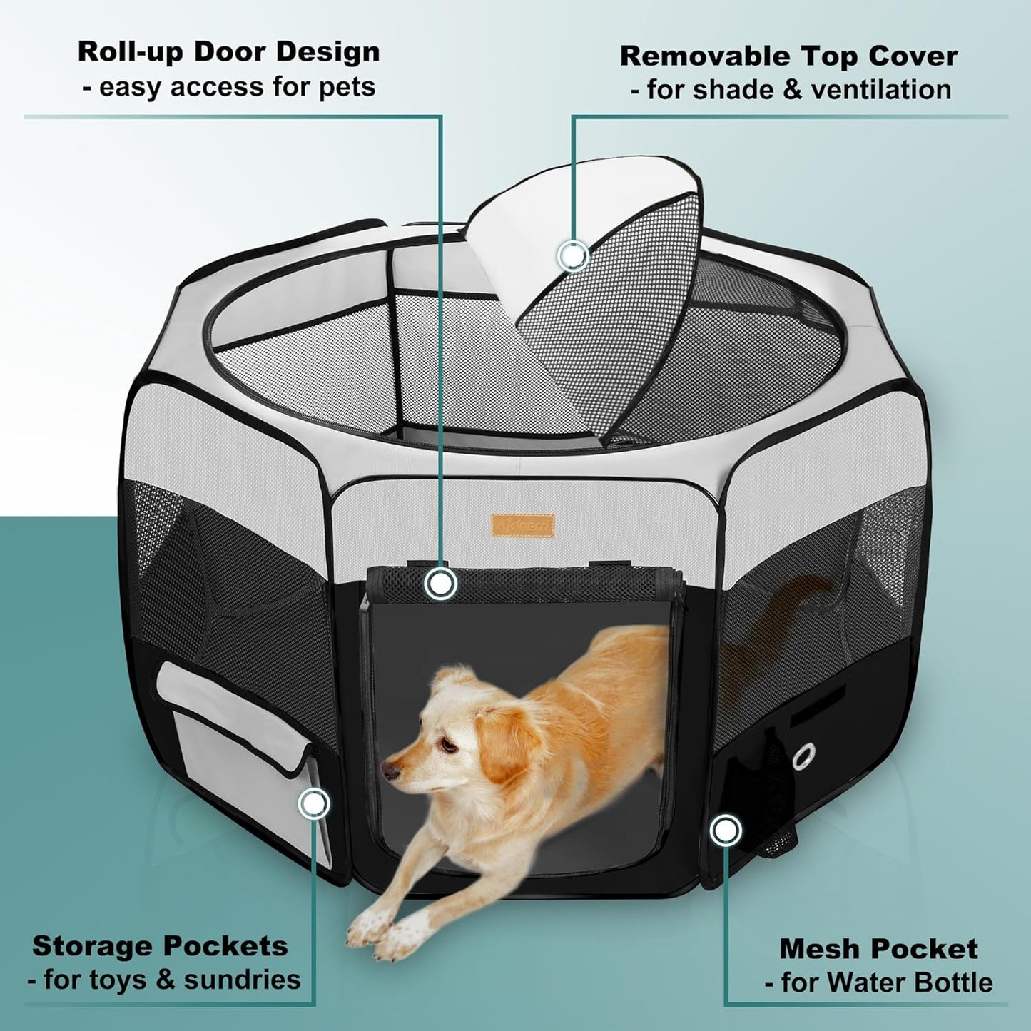Portable Dog Playpen, Foldable Pet Play Pen for Puppy Cat, Black