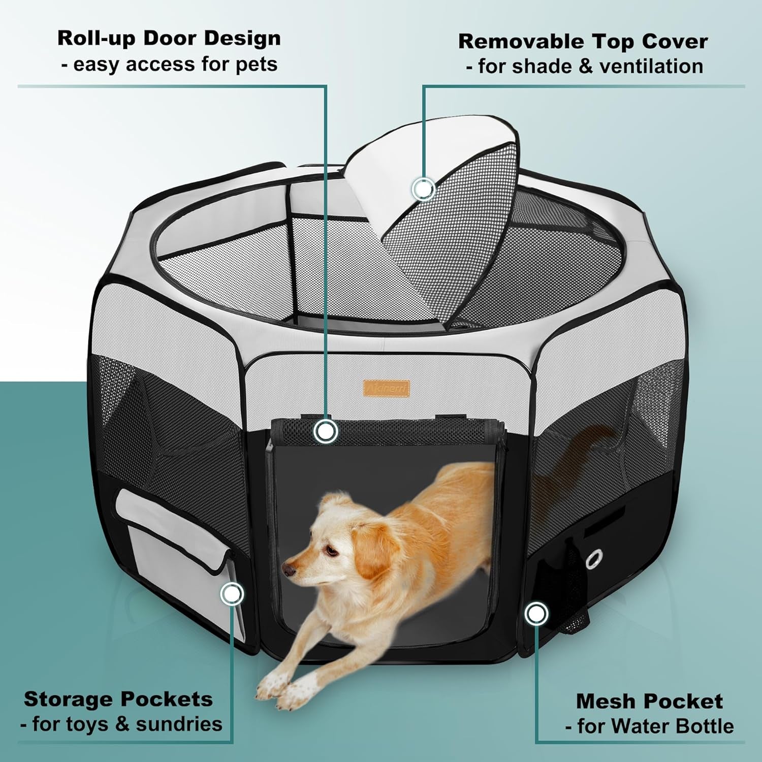 Portable Dog Playpen, Foldable Pet Play Pen for Puppy Cat, Black