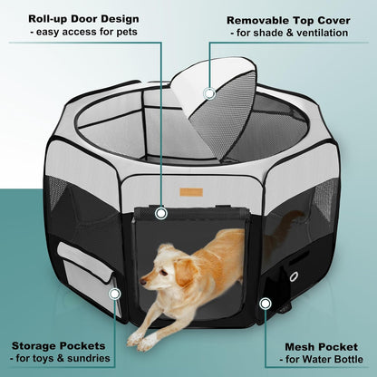 Portable Dog Playpen, Foldable Pet Play Pen for Puppy Cat, Black