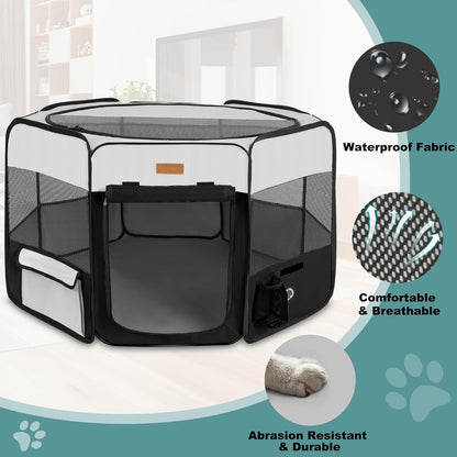 Portable Dog Playpen, Foldable Pet Play Pen for Puppy Cat, Black